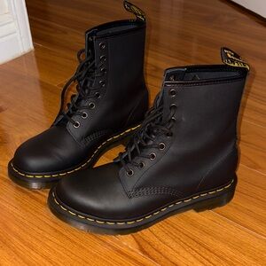 Dr. Martens Black Ankle Boots with Yellow Stitching
